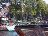 A houseboat on an Amsterdam canal.