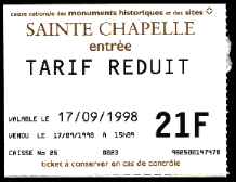A ticket to Sainte Chapelle church.