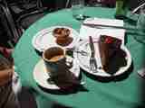 An espresso, a Portugese egg tart, and chocolate cake.  Boy, does this look good!